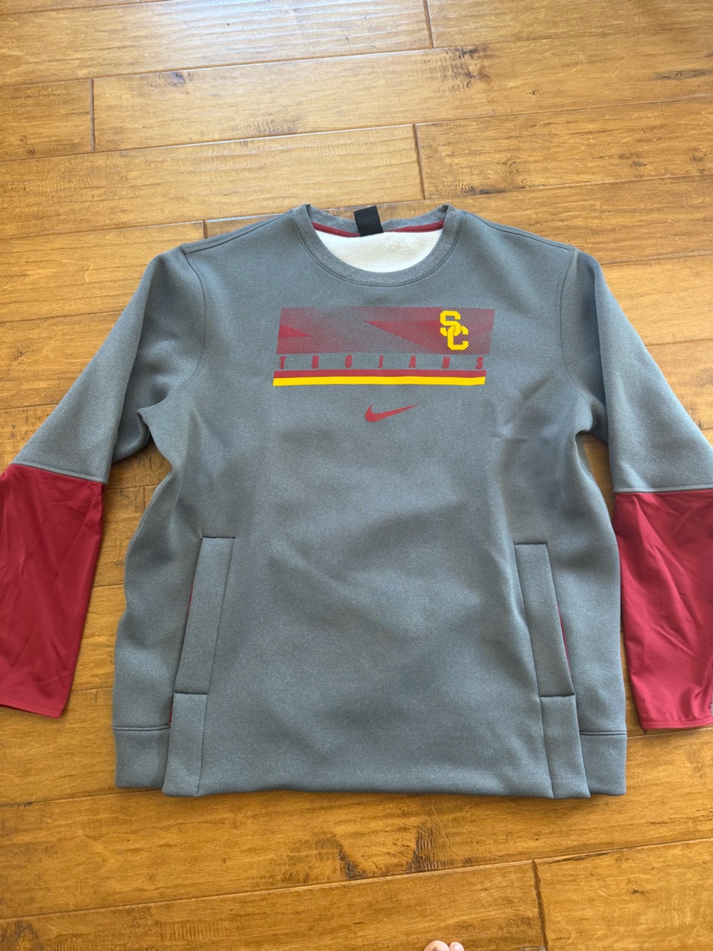 Nike USC Gray Crewneck with Cardinal Trim and White Swoosh